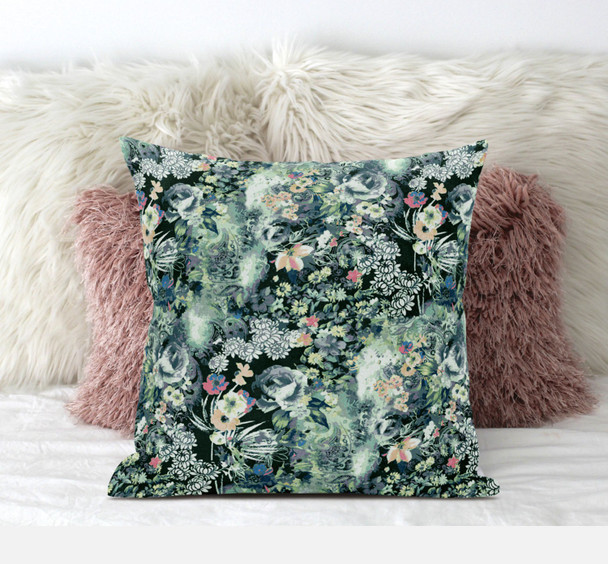 20" Green Black Springtime Zippered Suede Throw Pillow