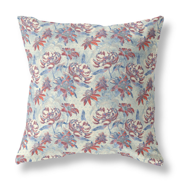 20 Red Blue Roses Indoor Outdoor Throw Pillow