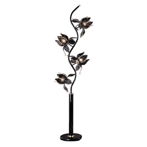 Contemporary Black Glass Floral Table Lamp