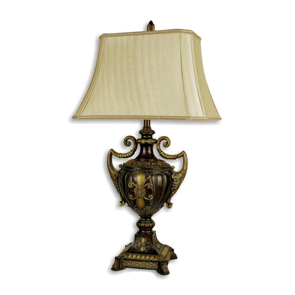 Vintage Ornamental Table Lamp with Beige Shade