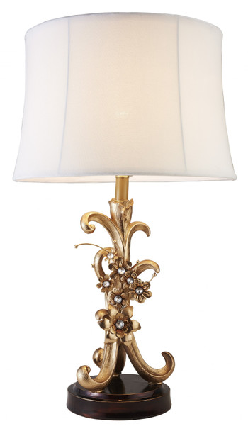 Golden Scroll and Faux Crystal Bling Table Lamp