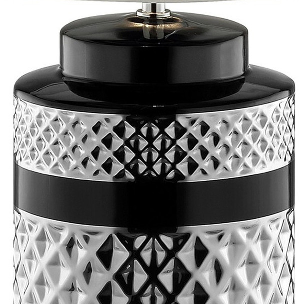 Glam Black and Chrome Chevron Ceramic and Metal Table Lamp