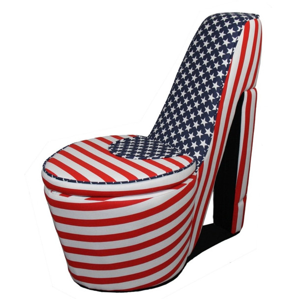Red White and Blue Patriotic Print 3 High Heel Shoe Storage Chair