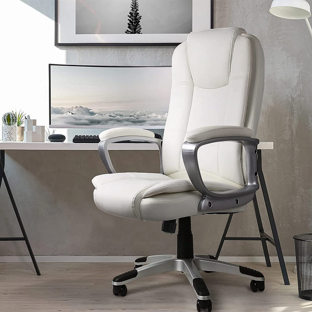 White Leather Executive Chair with Lumbar Support