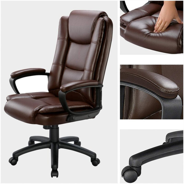 Brown Leather Executive Chair with Lumbar Support