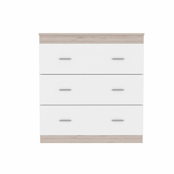 33" Light Gray and White Three Drawer Dresser