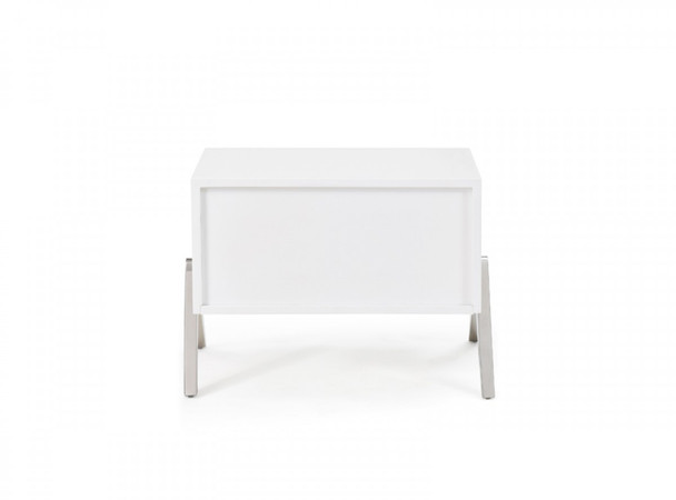 Modern Silky White Nightstand with One Drawer and Steel Legs