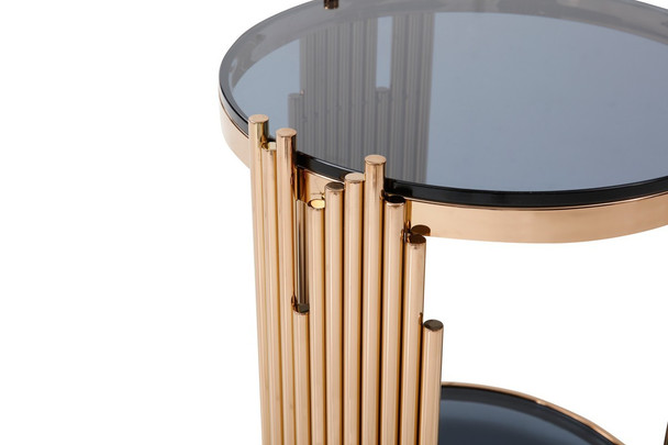 Stylish Round Rose Gold And Smoked Glass End Table