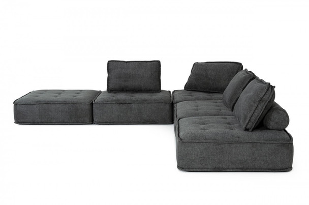 Modern Charcoal Gray Floor Pillow Modular Sectional Sofa