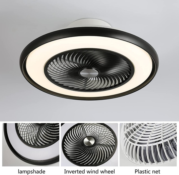 22" Modern Black and White Invisible Blade Ceiling Fan and Light