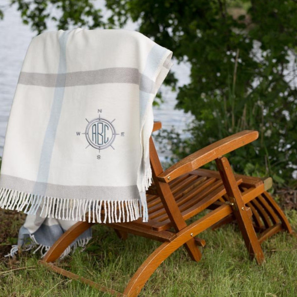 Plush Multi Blue Plaid Throw Blanket with Tassels