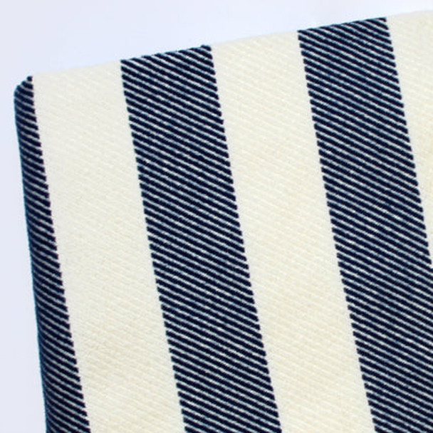 Cream and Navy Blue Slanted Stripe Fringed Throw Blanket