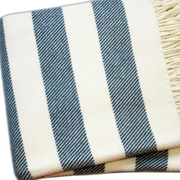 Cream and Slate Slanted Stripe Fringed Throw Blanket