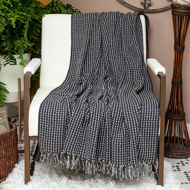 Black and White Handloom Woven Throw Blanket