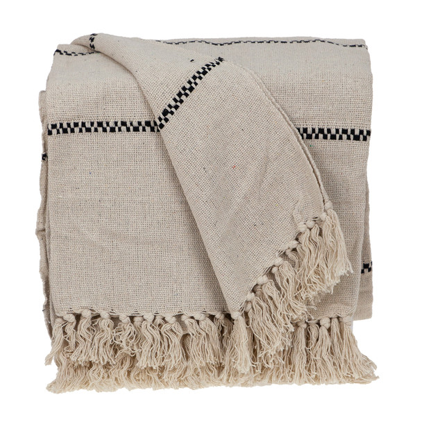 Classic Beige Woven Handloom Throw Blanket with Tassels