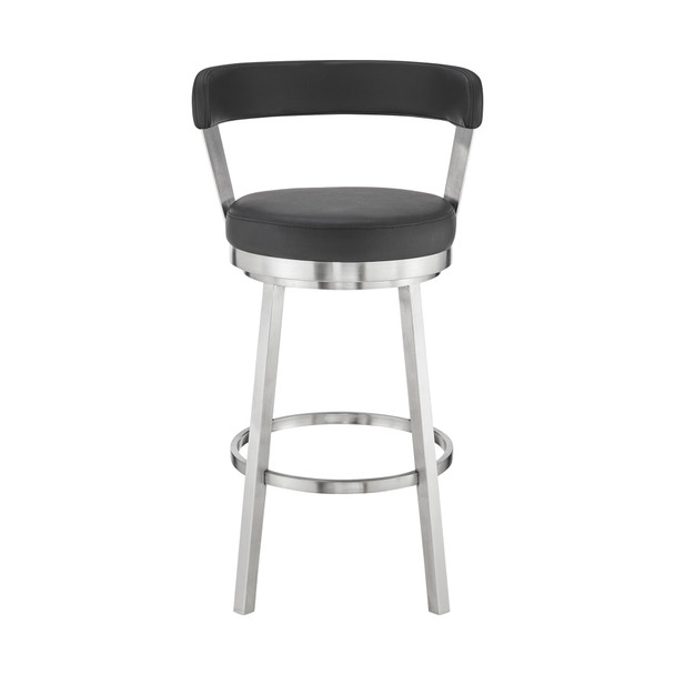 26" Chic Black Faux Leather with Stainless Steel Finish Swivel Bar Stool