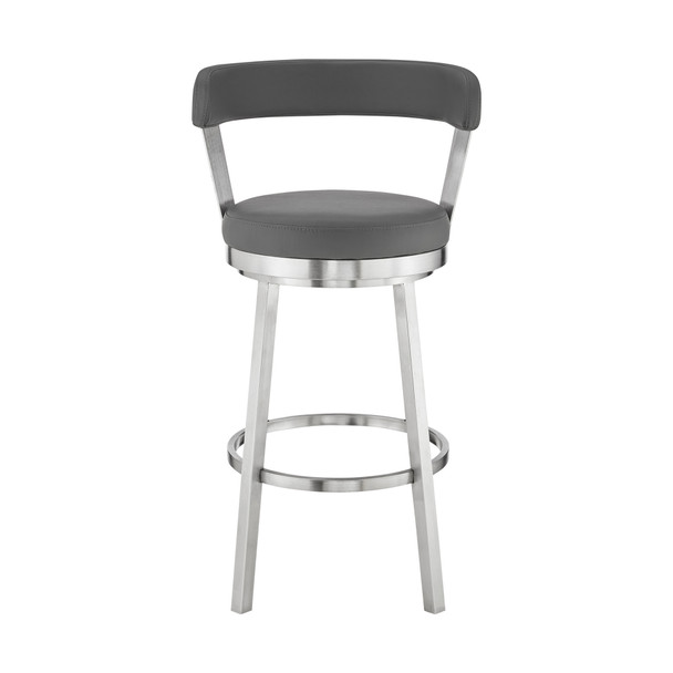 30" Chic Grey Faux Leather with Stainless Steel Finish Swivel Bar Stool