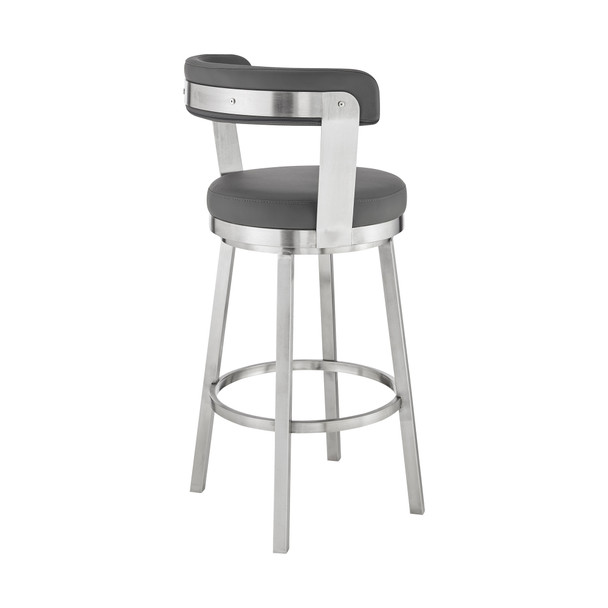 30" Chic Grey Faux Leather with Stainless Steel Finish Swivel Bar Stool