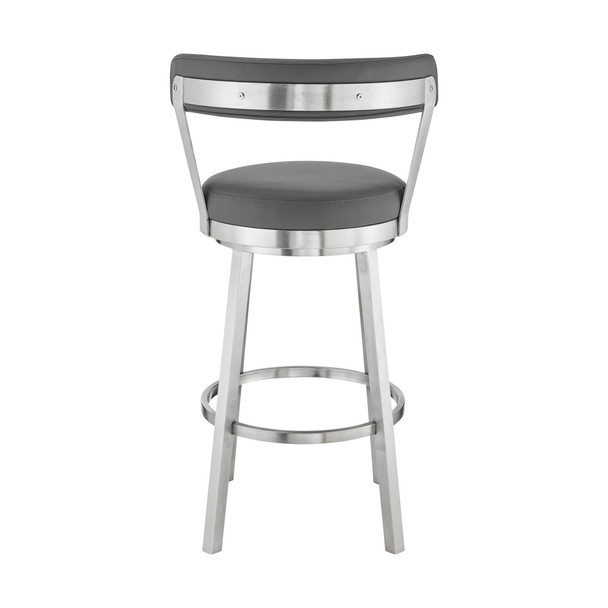 30" Chic Grey Faux Leather with Stainless Steel Finish Swivel Bar Stool