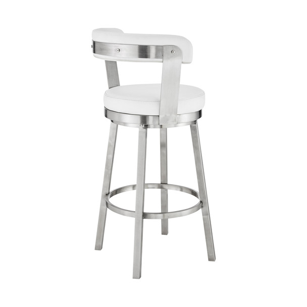 26" Chic White Faux Leather with Stainless Steel Finish Swivel Bar Stool