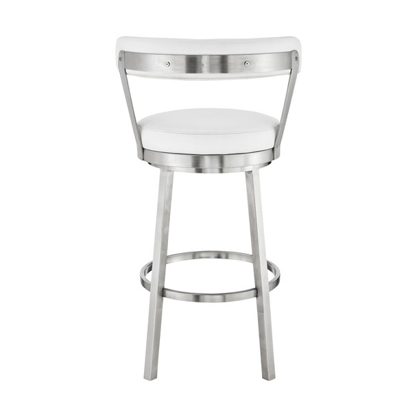 30" Chic White Faux Leather with Stainless Steel Finish Swivel Bar Stool