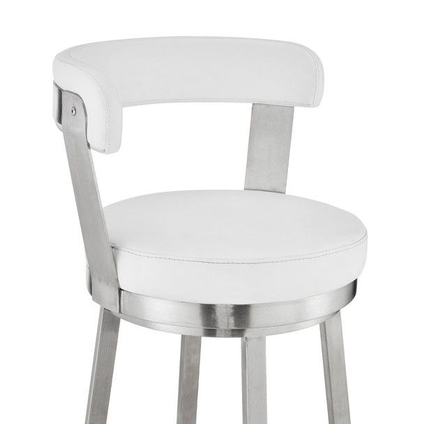 30" Chic White Faux Leather with Stainless Steel Finish Swivel Bar Stool