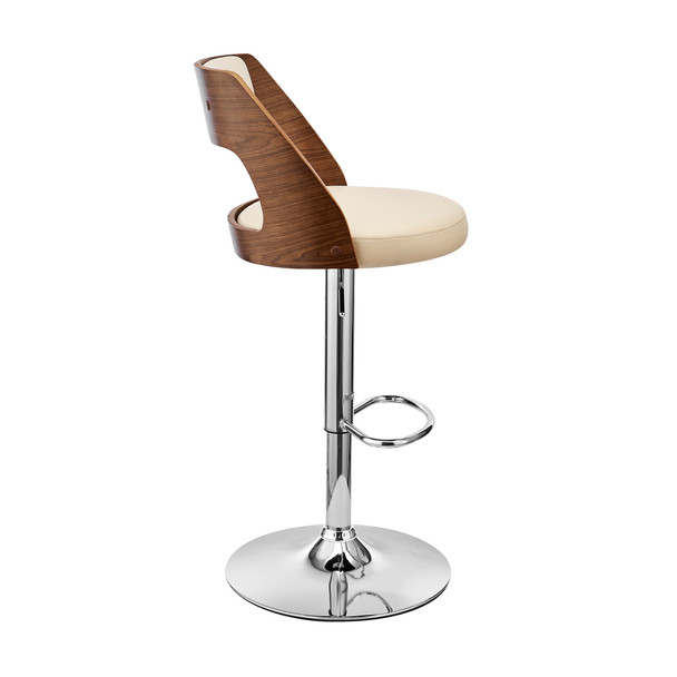 Cream Upholstered Chrome Base Adjustable Swivel Bar Stool