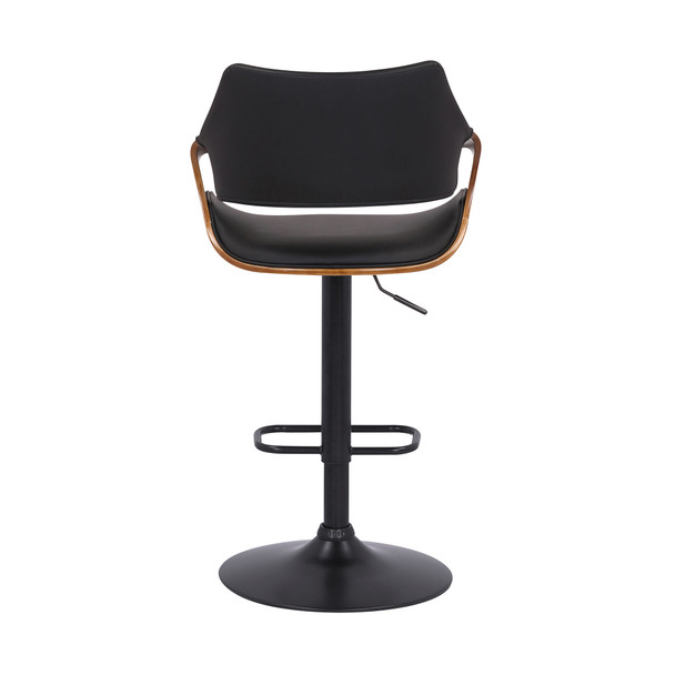 Black Faux Leather and Walnut Wood and Black Swivel Adjustable Bar Stool