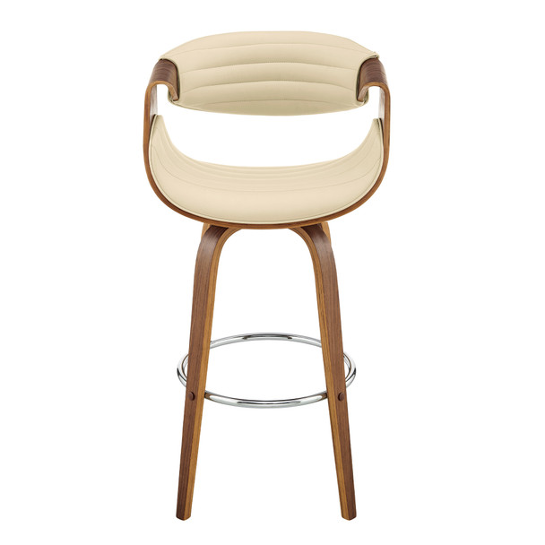 30" Cream Faux Leather and Walnut Wood Retro Chic Bar Stool