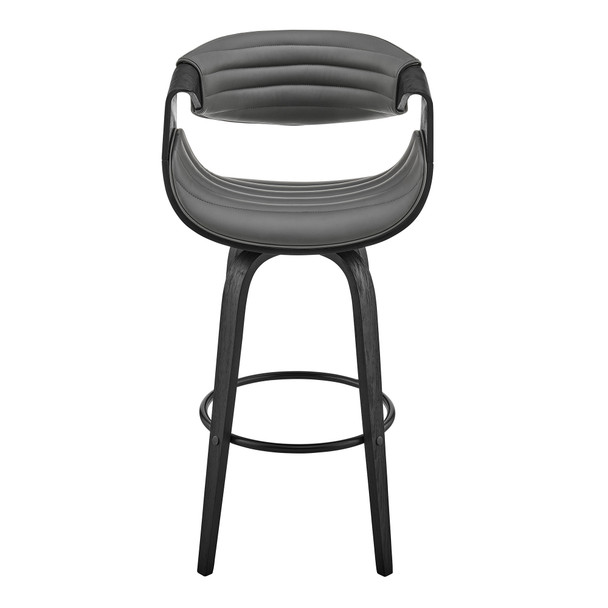 30" Grey Faux Leather and Black Wood Retro Chic Bar Stool