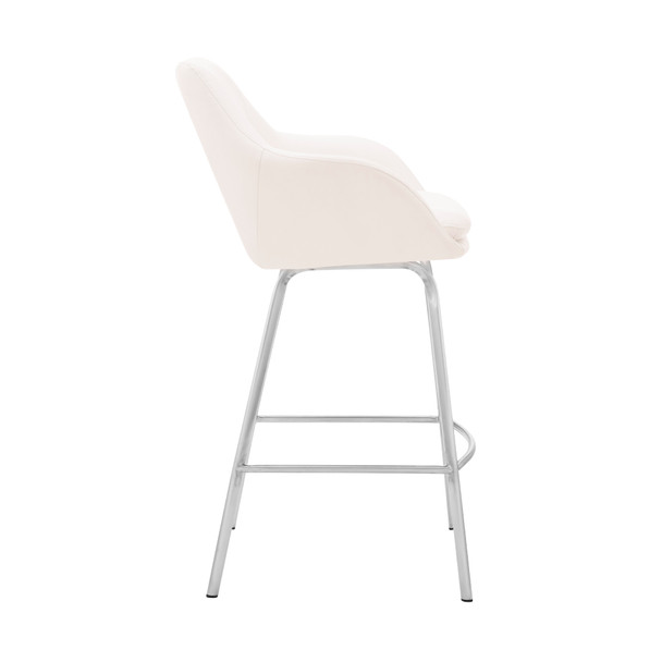 30" White Faux Leather and Stainless Steel Bar Stool