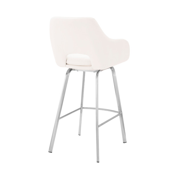 30" White Faux Leather and Stainless Steel Bar Stool