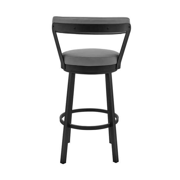 30" Chic Grey Faux Leather with Black Finish Swivel Bar Stool