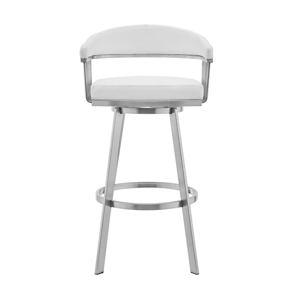 26" Mod White Faux Leather Brushed Silver Finish Swivel Bar Stool