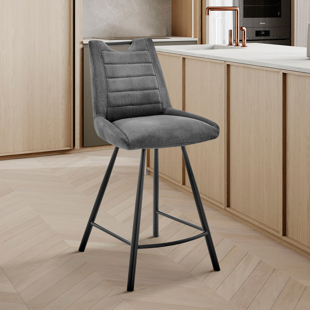 26" Gray Microfiber and Black Metal Counter Stool