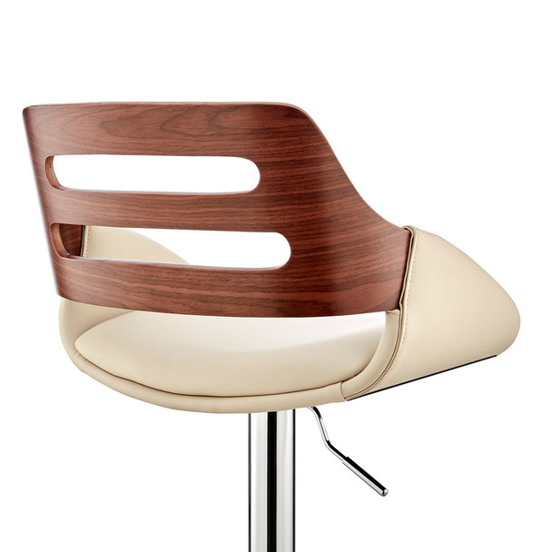 Cream Faux Leather and Walnut Wood Adjustable Bar Stool