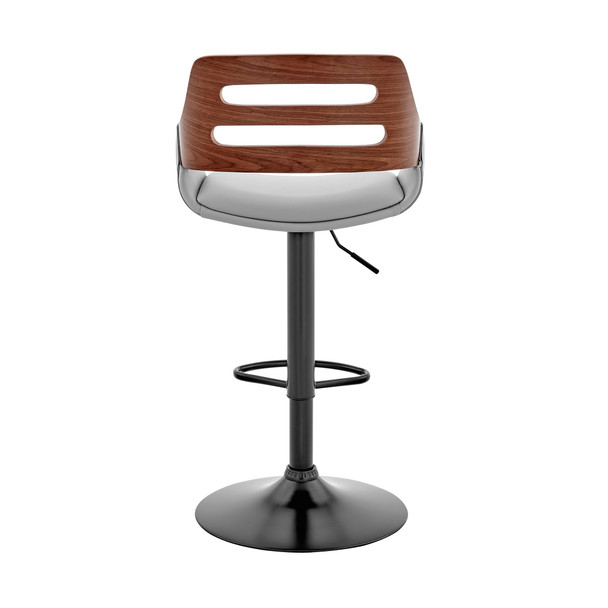 Gray Faux Leather and Walnut Wood Adjustable Bar Stool