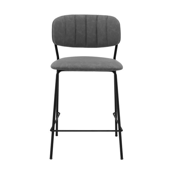 26" Mod Grey Faux Leather Bar Stool with Black Metal Frame