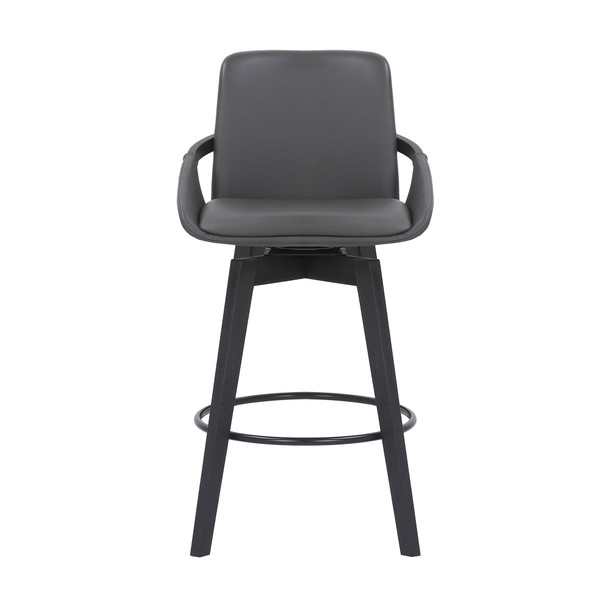 26" Luxurious Grey Faux Leather and Black Wood Swivel Bar Stool