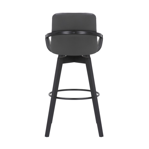 30" Luxurious Grey Faux Leather and Black Wood Swivel Bar Stool