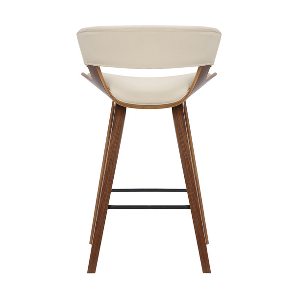 Cream Faux Leather and Wood Modern Bar Stool