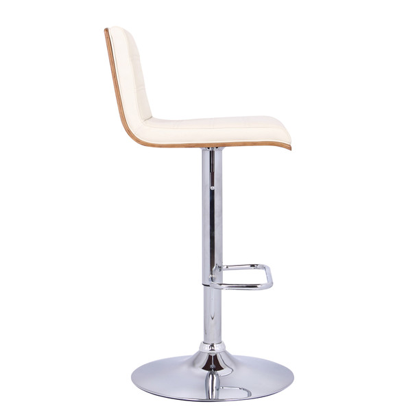 Cream Faux Leather Walnut and Chrome Adjustable Swivel Bar Stool