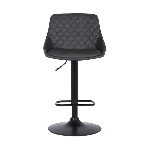 Grey Faux Leather and Black Metal Back Tufted Adjustable Bar Stool