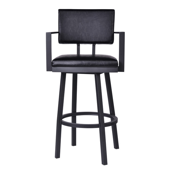 26" Vintage Black on Black Faux Leather Rectangular Swivel Barstool