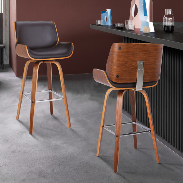 30" Brown Faux Leather Wooden Base Bar Stool