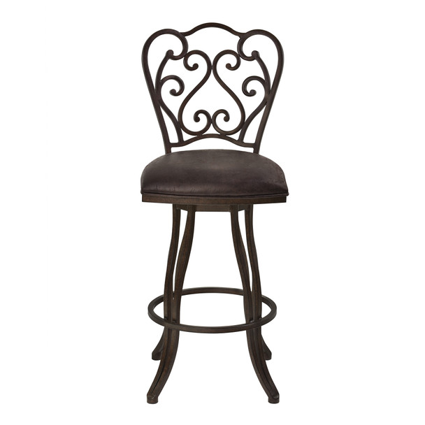 30" Dark Espresso Scroll Back Metal Swivel Bar Stool