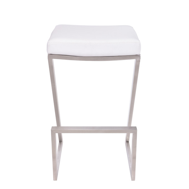 26" Contempo White Faux Leather and Stainless Backless Bar Stool