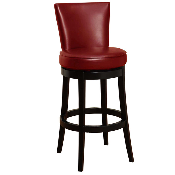 30" Red Faux Leather Round Seat Black Wood Swivel Armless Bar Stool