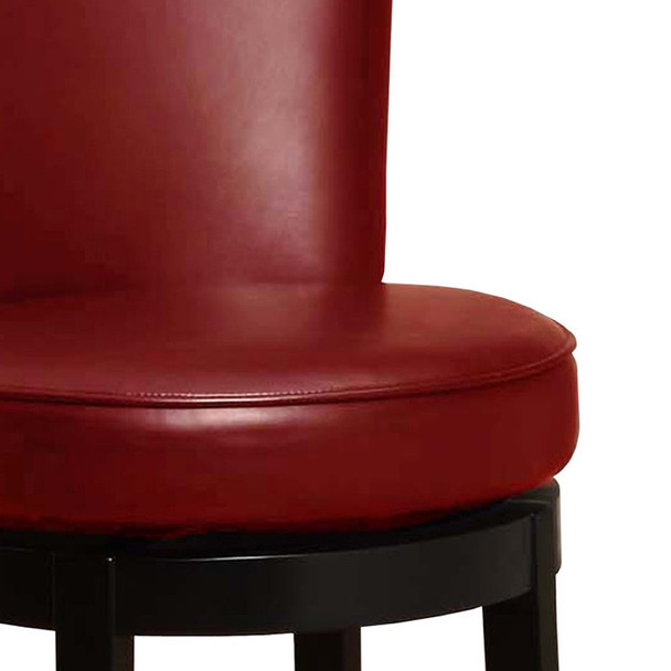 30" Red Faux Leather Round Seat Black Wood Swivel Armless Bar Stool