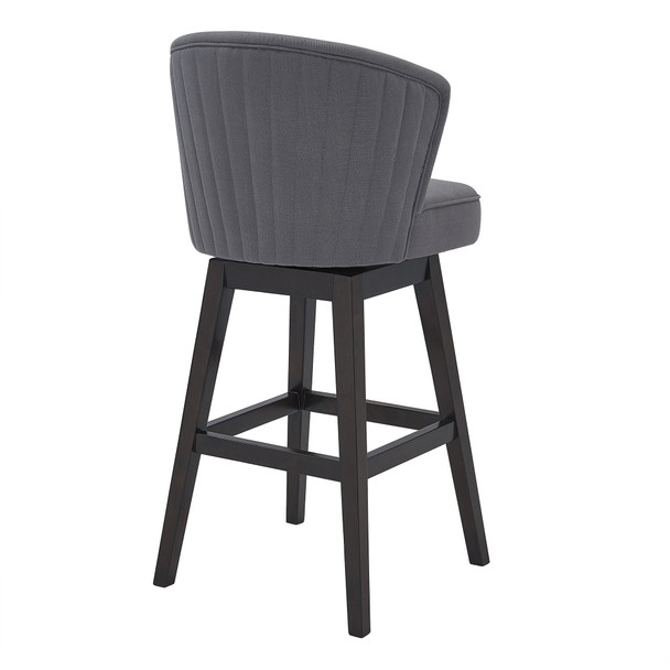 26" Grey Espresso Wood Fabric Swivel Bar Stool